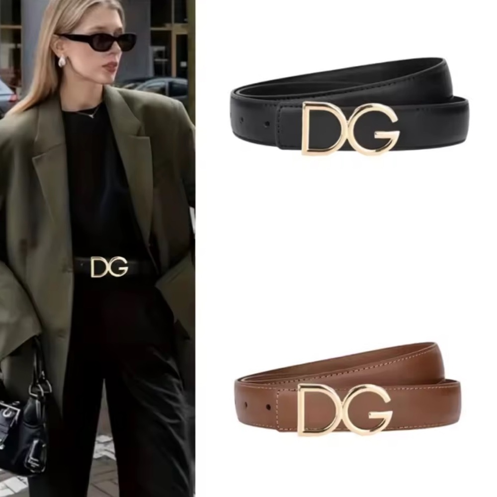 D&G Dolce & Gabbana STYLE Black Belt Gold DG Buckle faux leather